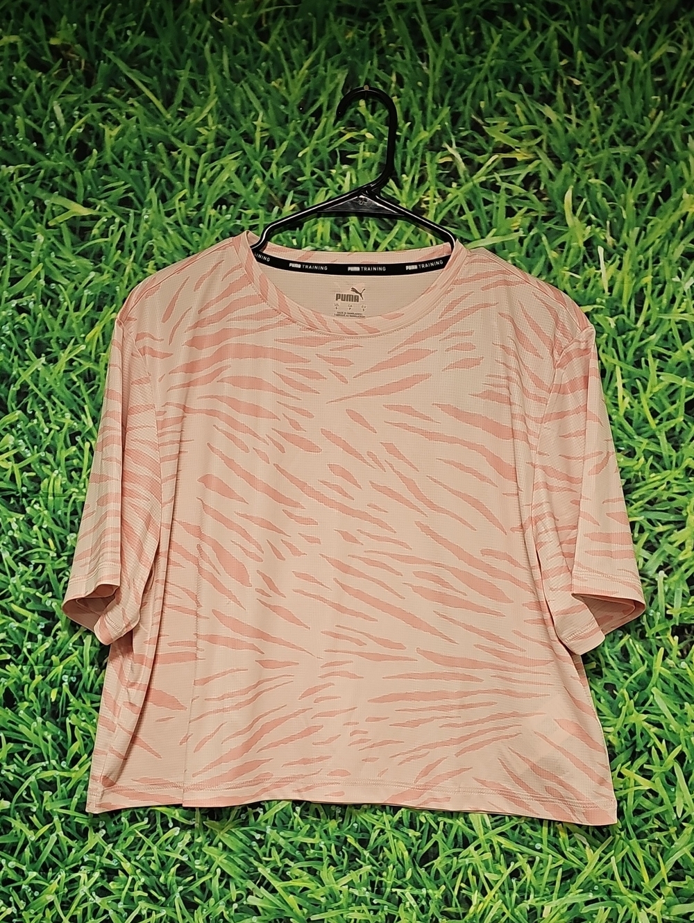 Puma Pink Zebra-Pattern Short Sleeve Athletic Tee